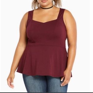 Torrid Maroon Peplum Style Sleeveless Blouse Sz 0